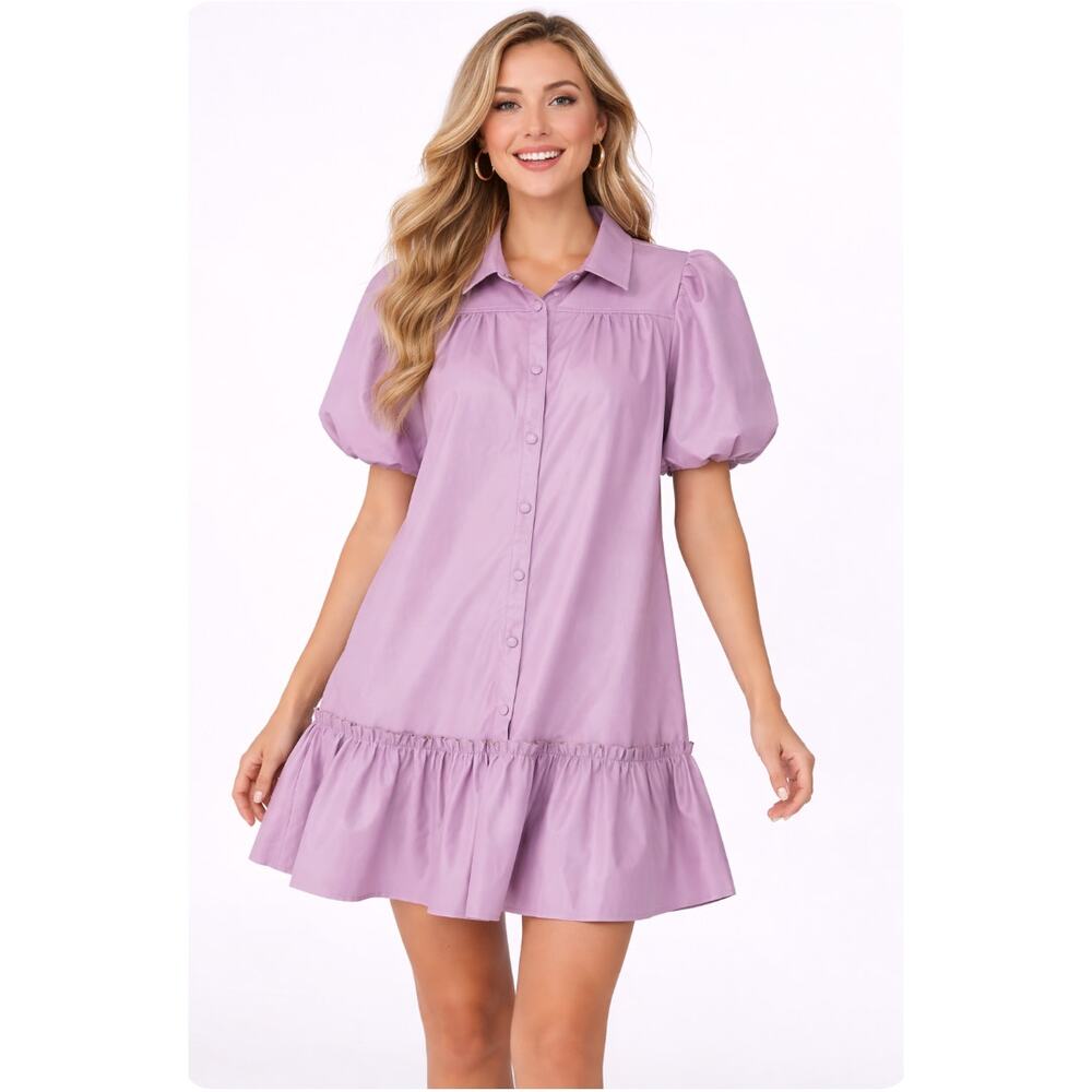 Karlie Lavender Purple Faux Leather Button Babydoll Shift Dress L Trendy Soft